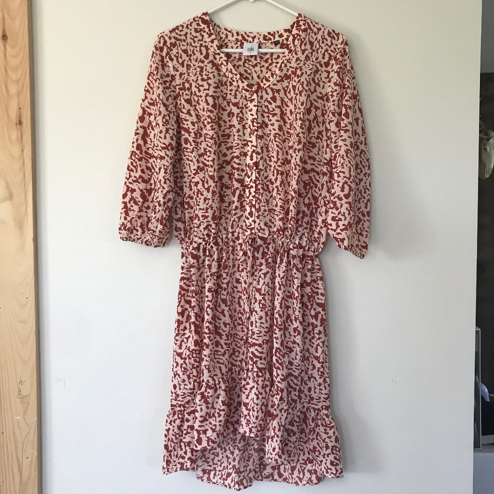🦋High Low Cabi Animal Print Drawstring Waist Ruffle Dress